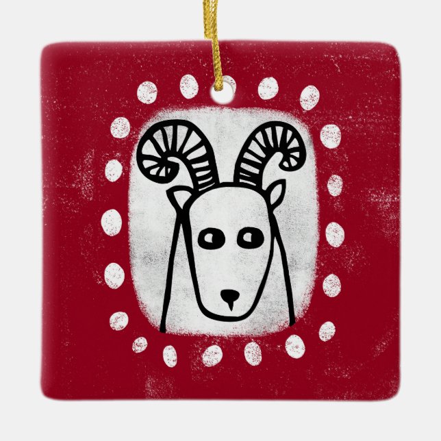 Ram De Oveja Graciosa En Ornamento Rojo (Anverso)