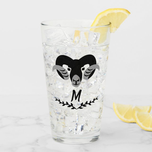 Ram negro con monograma de silueta de cuernos torc (Reverso (hielo))