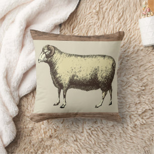 Ram Sheep Rústica Farm Beige Cojín decorativo