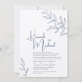 Rama azul de hojas esbozar invitación a la boda