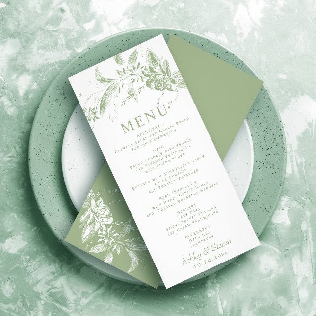 Rama con tarjeta de menú boda de flores verdes de  (Subido por el creador)