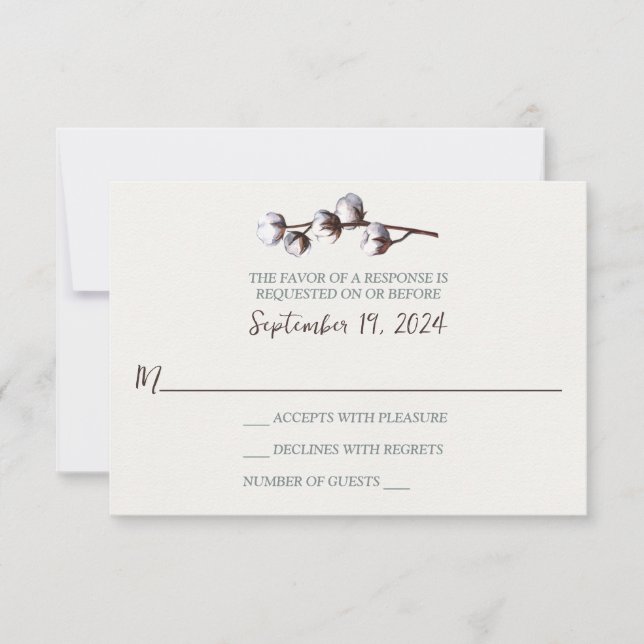 Rama de algodón, Tarjeta RSVP de Boda de Woodgrain (Anverso)