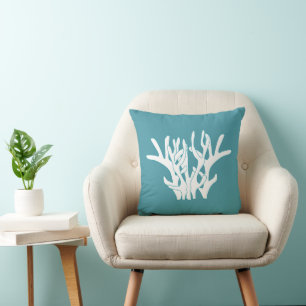 Rama de coral blanco Cojín decorativo cian