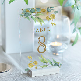 Rama de eucalipto número de mesa de boda acrílico