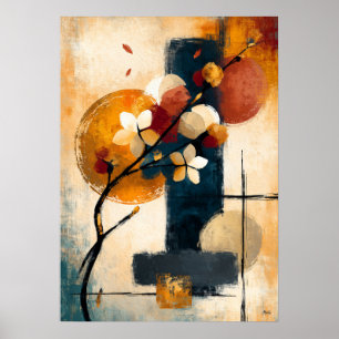 Rama de flor de ume abstracta arte mural en japoné