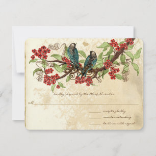 Rama de flores rojas vintage pájaros boda RSVP