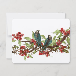 Rama de flores rojas vintage pájaros boda RSVP