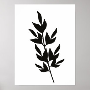 Rama de Hoja Simple Arte en Línea Negro Blanco