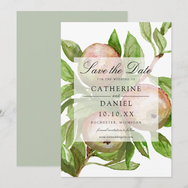 Rama de manzana acuarela guardar la tarjeta de fec (Anverso / Reverso)