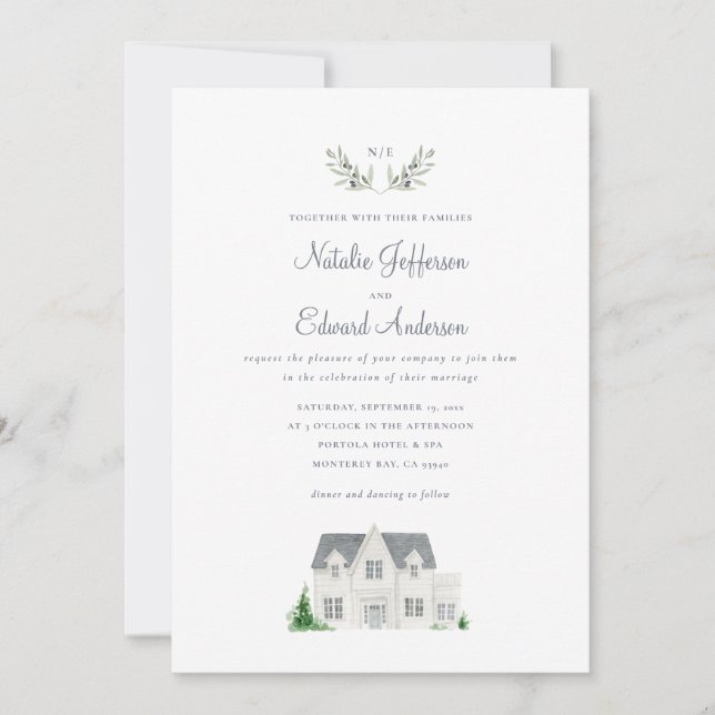 Rama de olivo acuarela pintada + casa de campo (Anverso)