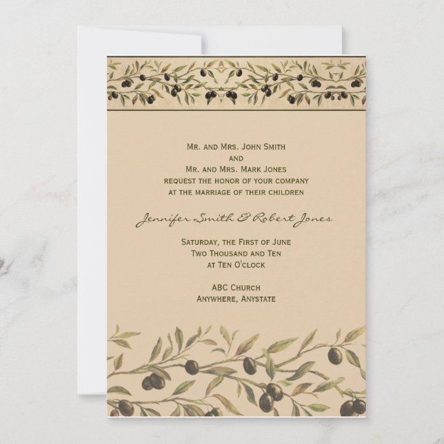 Rama de Olivo: Invitación a la boda toscana (Anverso)