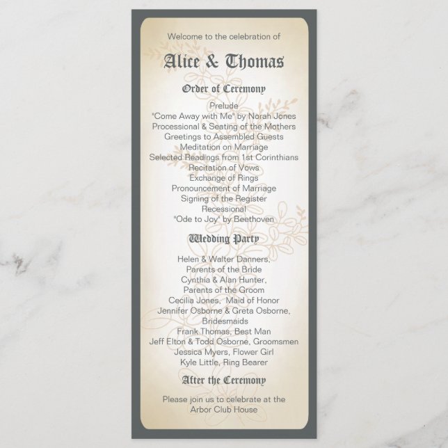 Rama de Vintage - Programa de Bodas (Anverso)