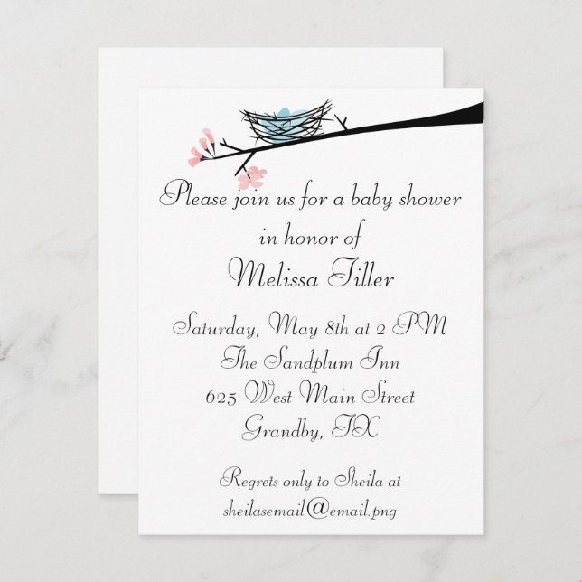 Rama del flor e invitación de Baby Shower de la (Anverso / Reverso)