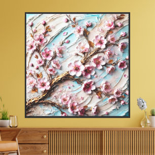 Rama Floral de Flor de Cerezo Dorado Arte de Pared