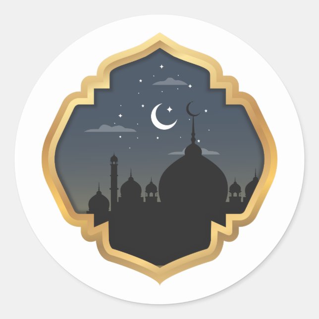 Ramadan Kareem Pegatina redondo, brillante ronda c (Anverso)