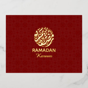 Ramadán Kareem Tarjeta Postal de Hoja Roja y Dorad
