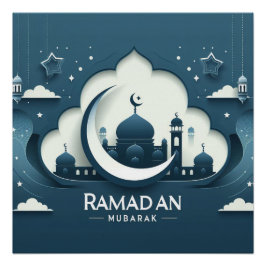 Ramadán Moderno Azul Y Blanco Poster Mubarak