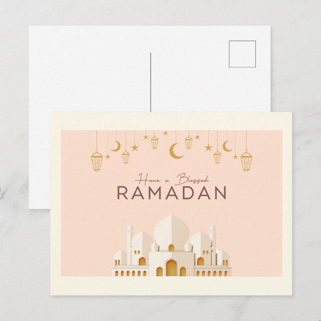Ramadan Mubarak | Tarjeta postal de vacaciones Ram (Anverso / Reverso)