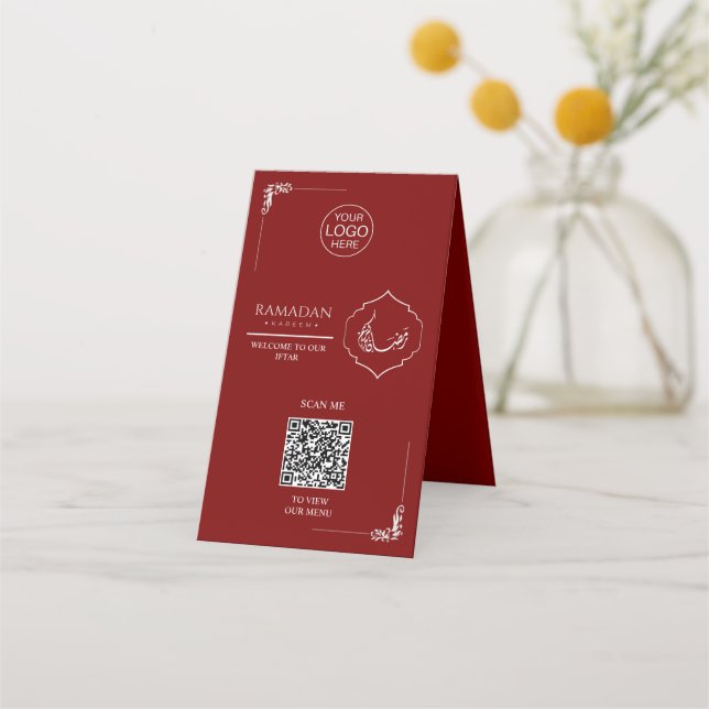 Ramadan QR Code Table Tent Card | Red Iftar Menu S (Anverso)