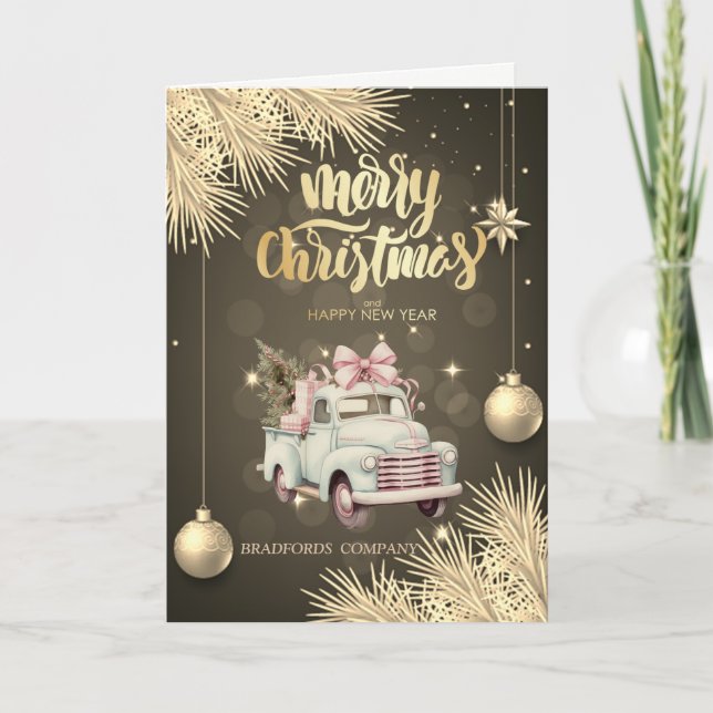 Ramas de árbol de pino, bolas, coche de Navidad (Anverso)