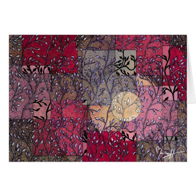 Ramas de árbol hojas contra la luna - rosa (Anverso (Horizontal))
