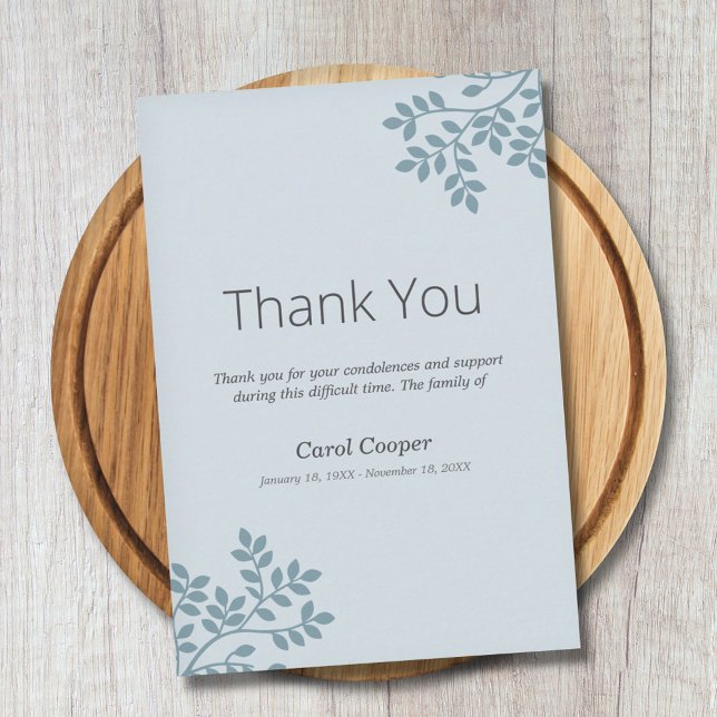 Ramas de árbol - Tarjeta de agradecimiento de fune (Tree Branches - Blue-green Funeral Thank You Card)