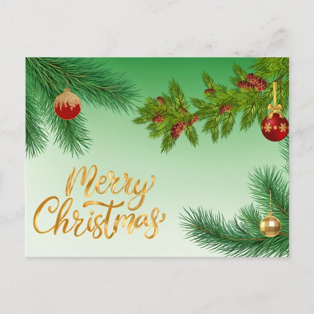 Ramas de Feliz Navidad Evergreen con ornamentos (Anverso)
