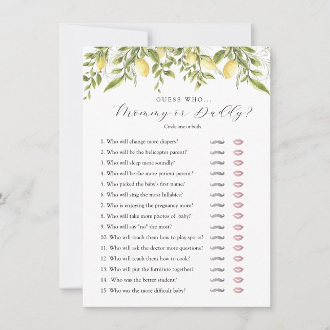 Ramas de limón Baby Adivina Quién Ducha Tarjeta De (Anverso)