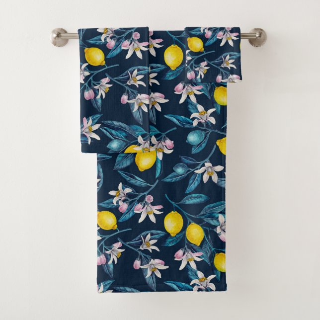 Ramas de limón con flores y fruta en azul (In situ)
