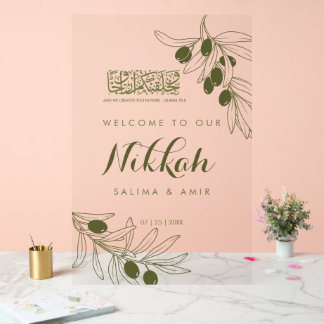 Ramas de olivo verdes Señal acrílica Nikkah