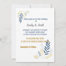 Ramas doradas azules Invitaciones a la boda