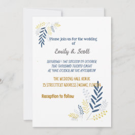 Ramas doradas azules Invitaciones a la boda