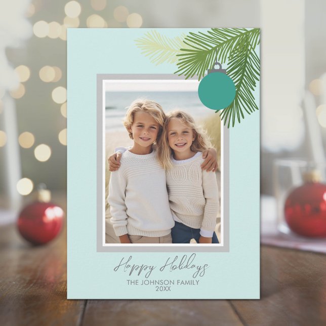 Ramas Felices con Foto de Navidad con Retrato (Modern, Minimal Holiday Card with Photo)
