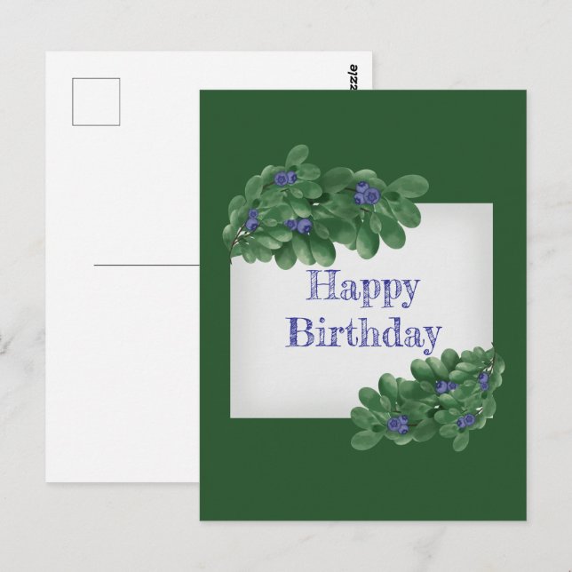 Ramas verdes con postal Blueberries (Anverso / Reverso)