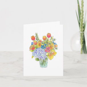 Ramillete floral de acuarela, bolígrafo y tinta co