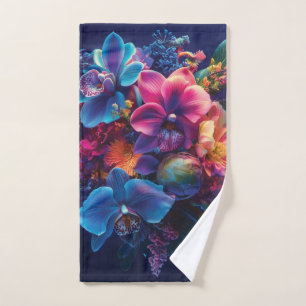 Ramillete floral vibrante con flores neón