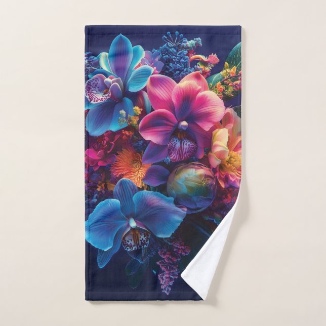 Ramillete floral vibrante con flores neón (Toalla de mano)