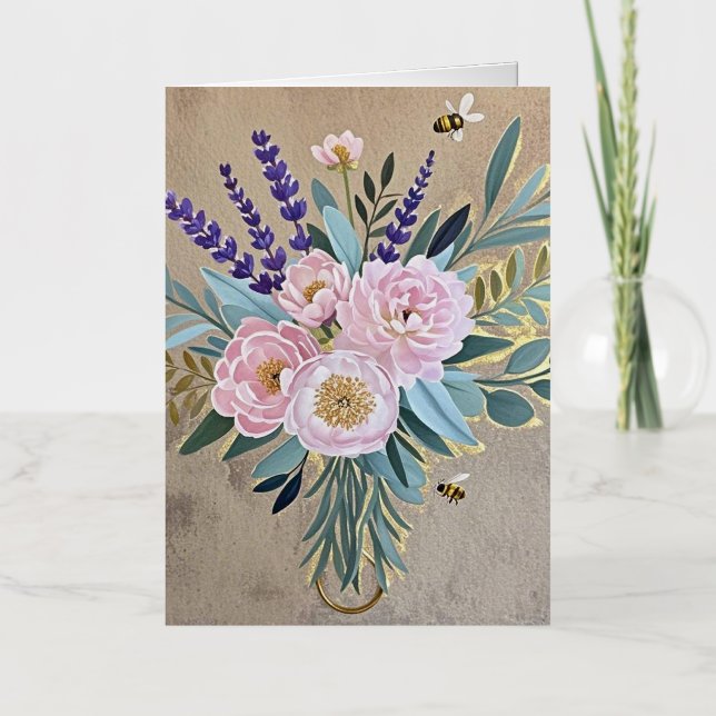 Ramillete peonías flores lavanda Rústico (Anverso)