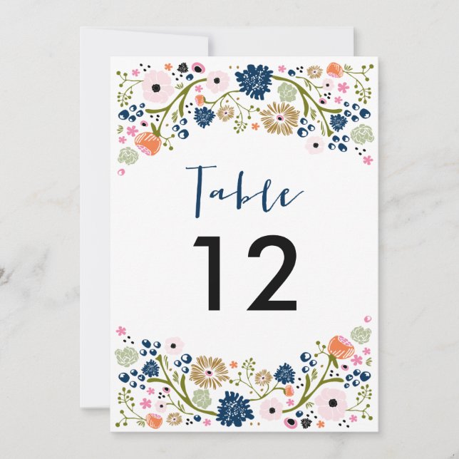 Ramo Bonito Número de Mesa de Boda Invitación Azul (Anverso)