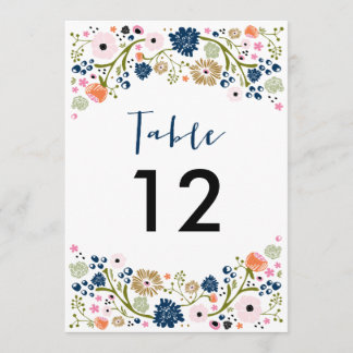 Ramo Bonito Número de Mesa de Boda Invitación Azul