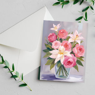 Ramo de Acuarela Floral Rosa Suave Tarjeta Elegant