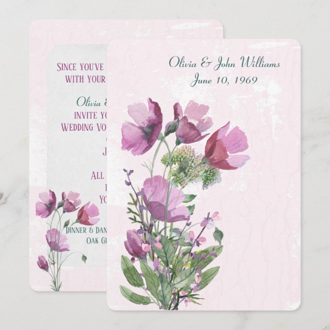 Ramo de amapola rosa Invitación de boda (Anverso / Reverso)