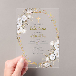 Ramo de flores blancas Bautizo Invitación en españ