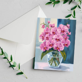 Ramo de flores de orquídea rosa tarjeta acuarela
