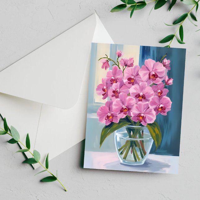 Ramo de flores de orquídea rosa tarjeta acuarela (Subido por el creador)