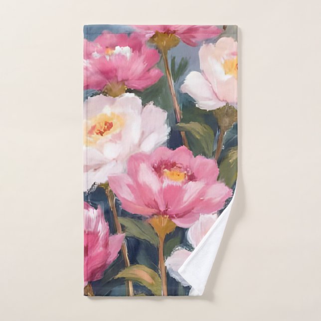 Ramo de flores de peonías rosadas acuarela (Toalla de mano)
