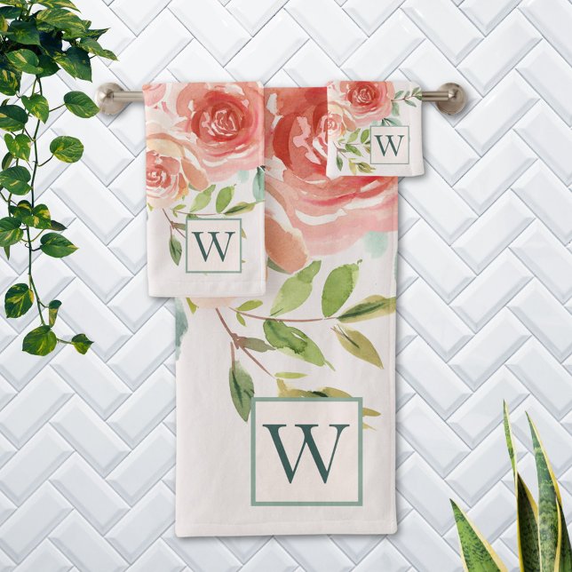 Ramo de flores de rosa rosa monogramada (In situ Bathroom wall)