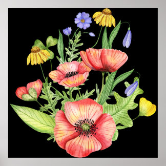 Ramo de flores silvestres botánicos Arte acuarela