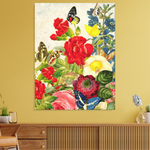 Ramo de flores vintage mariposas en lienzo envuelt