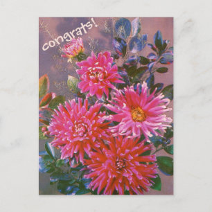 Ramo de georginas rosadas de tarjeta postal retro